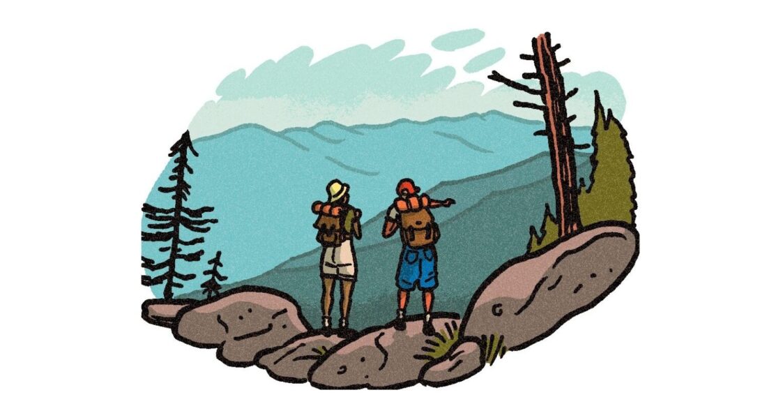 An illustration of hikers