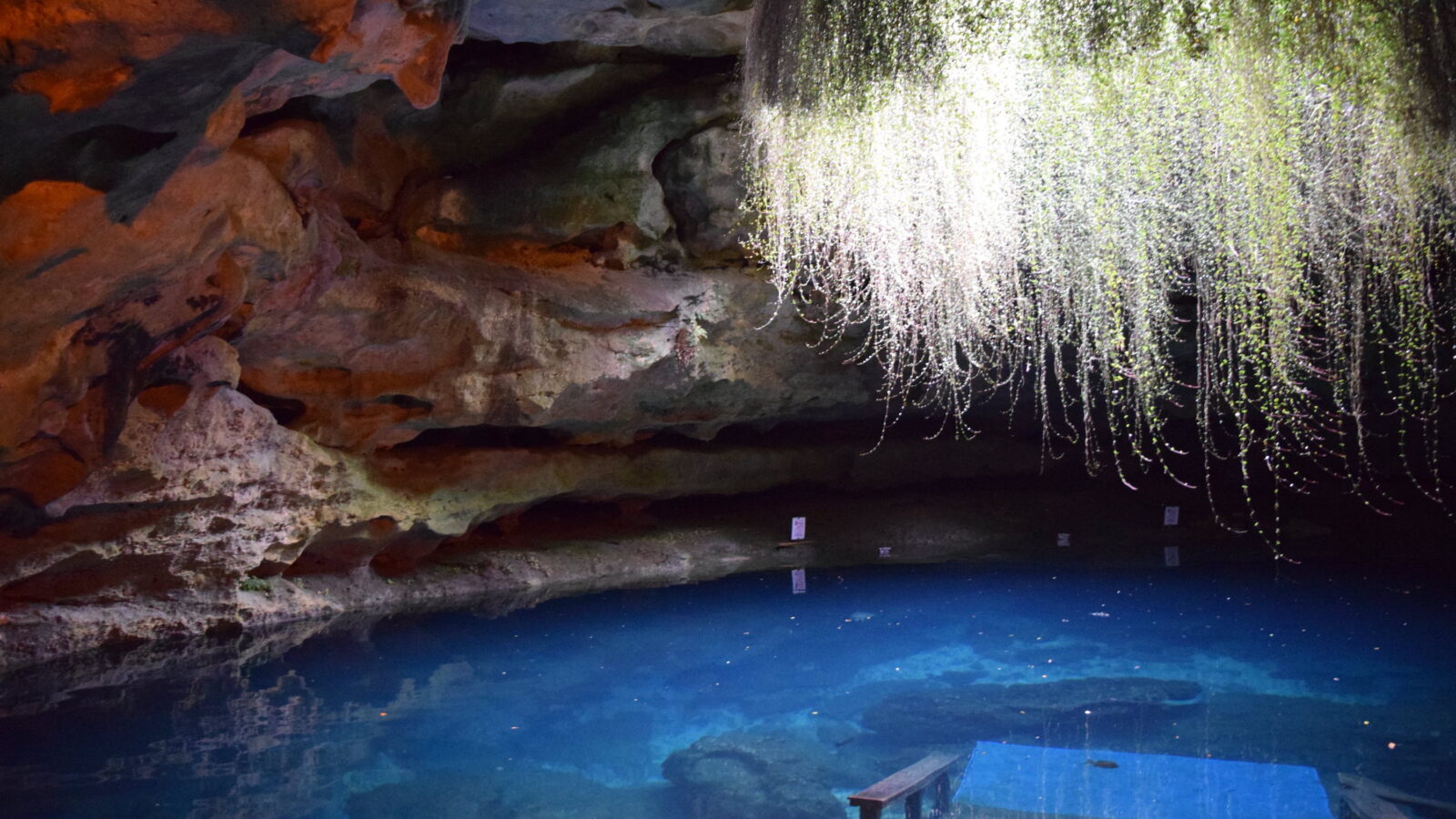 A swimming pool hole in a cave
