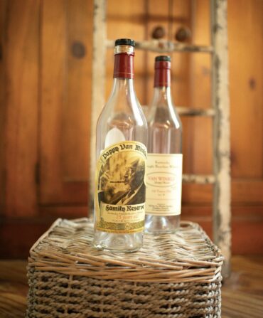 Empty bottles of bourbon