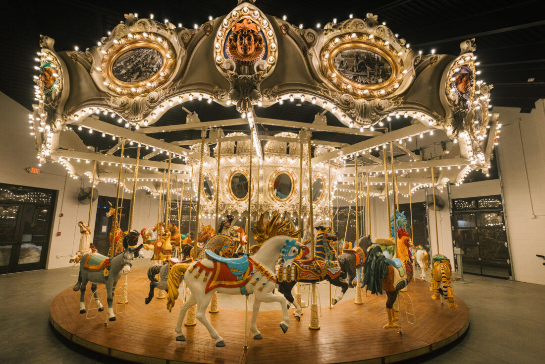 A colorful, lit up carousel