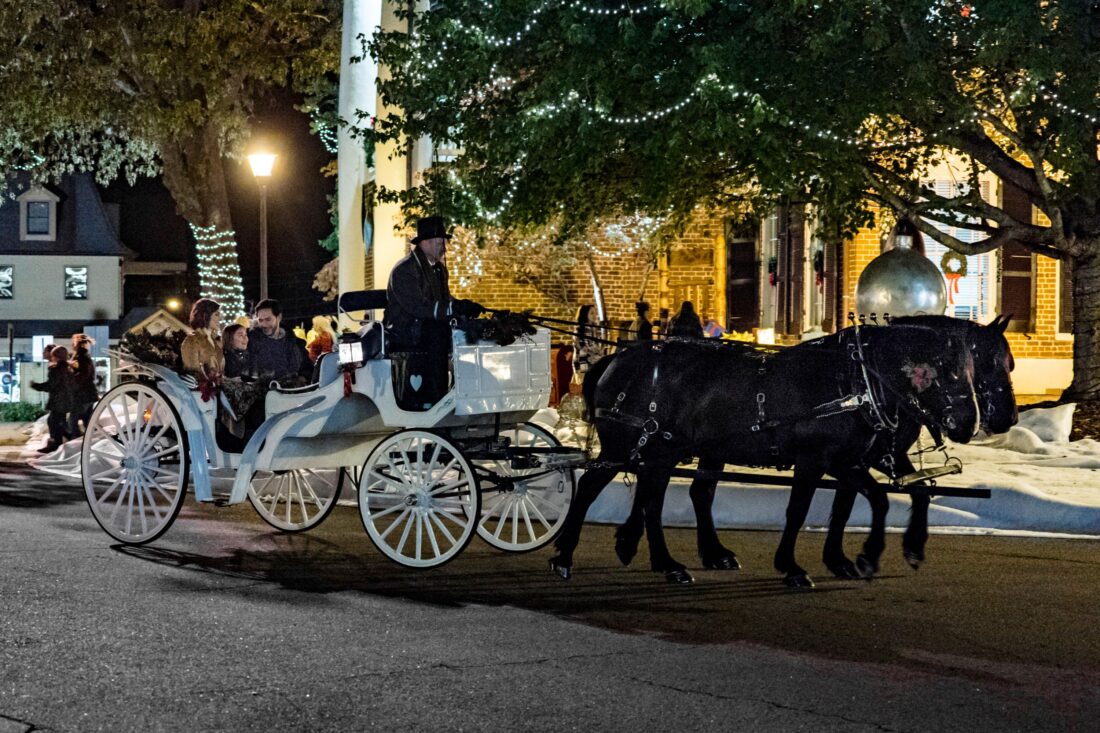 People riding in a horse-drawn carriage