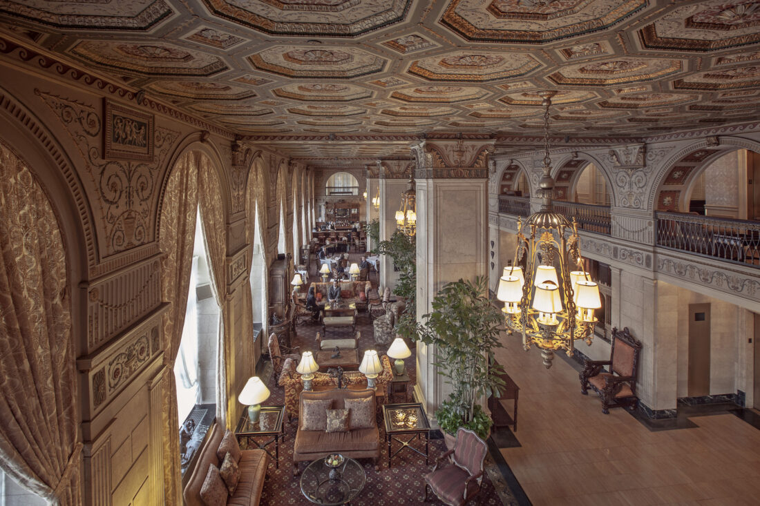Inside a historic hotel