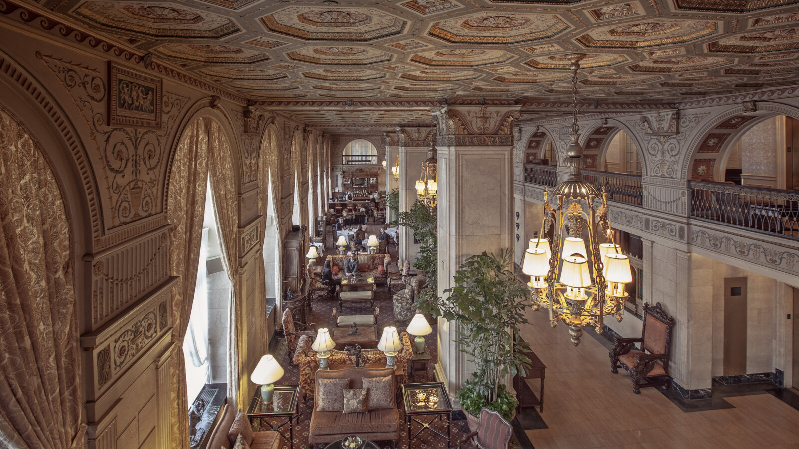 Inside a historic hotel