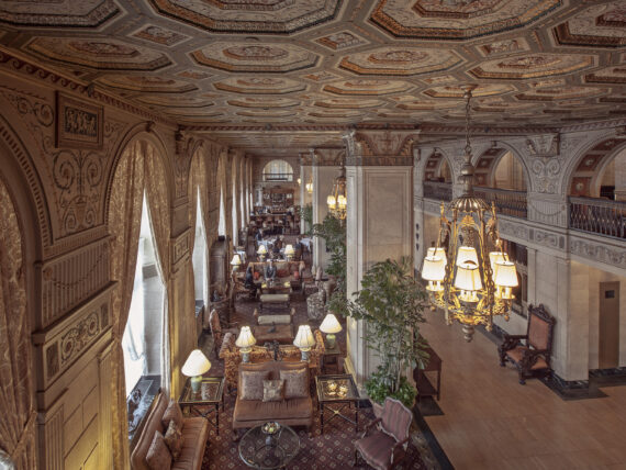 Inside a historic hotel