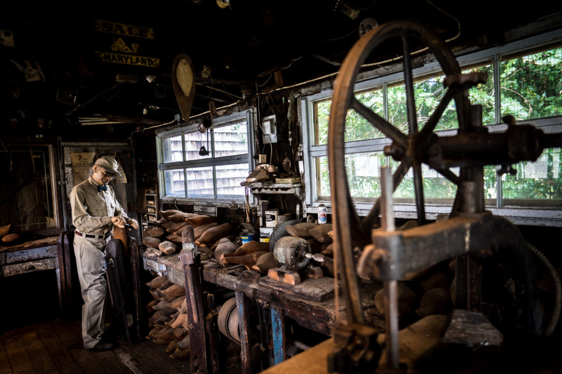 Inside a decoy shop with duck decoys