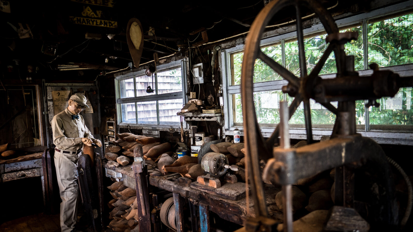 Inside a decoy shop with duck decoys