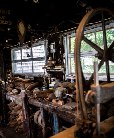 Inside a decoy shop with duck decoys