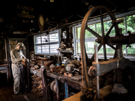 Inside a decoy shop with duck decoys