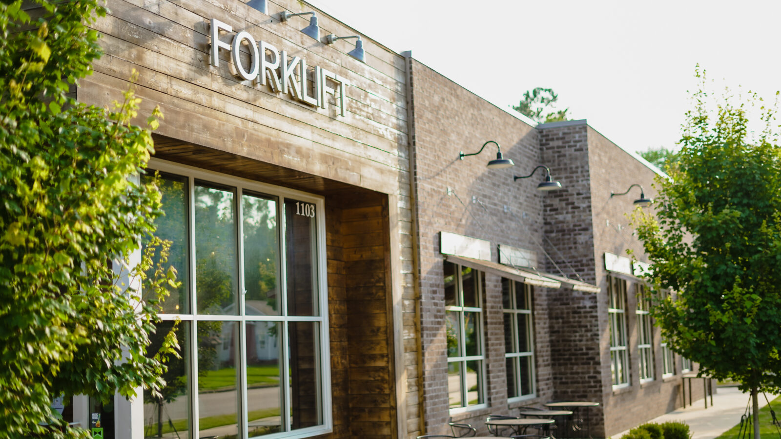 Outside a restaurant named Forklift