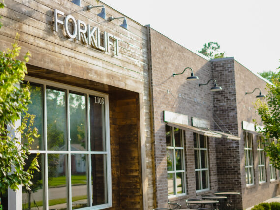 Outside a restaurant named Forklift