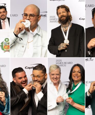 A collage of different portraits. People hold medals and smile