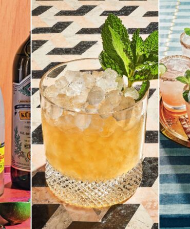 A collage of three different cold cocktail drinks