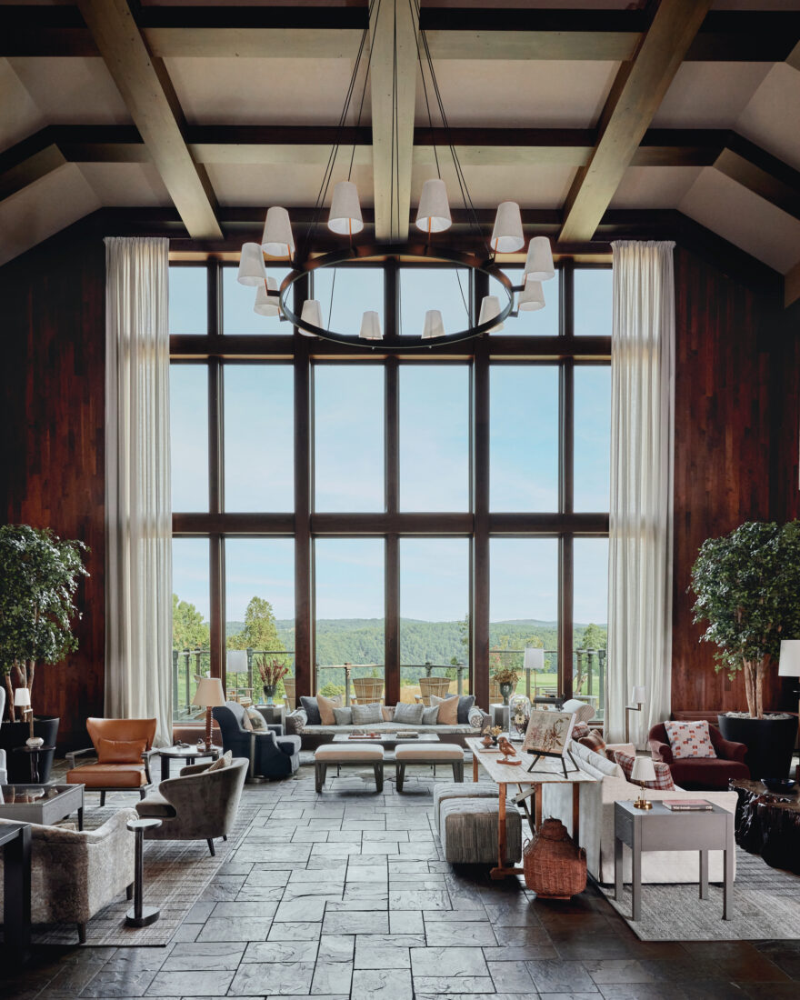 A mountain view from a hall in a hotel