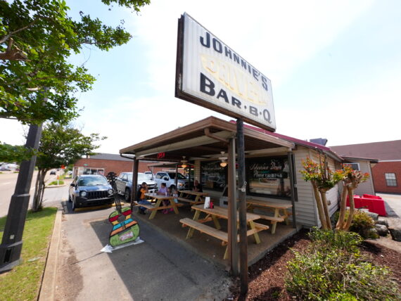 Outside a BBQ restaurant