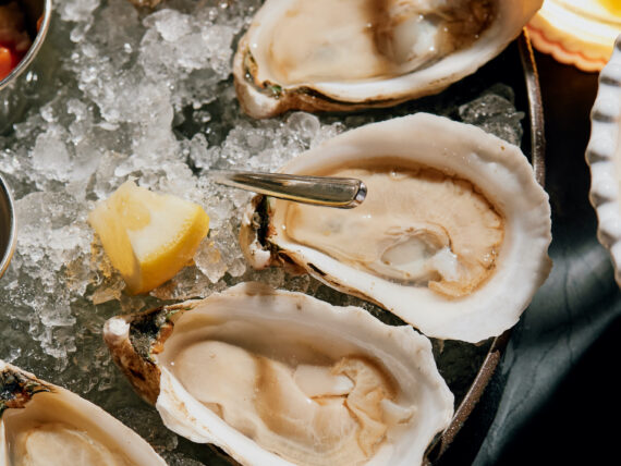 A plate of oysters on the half shell on ice