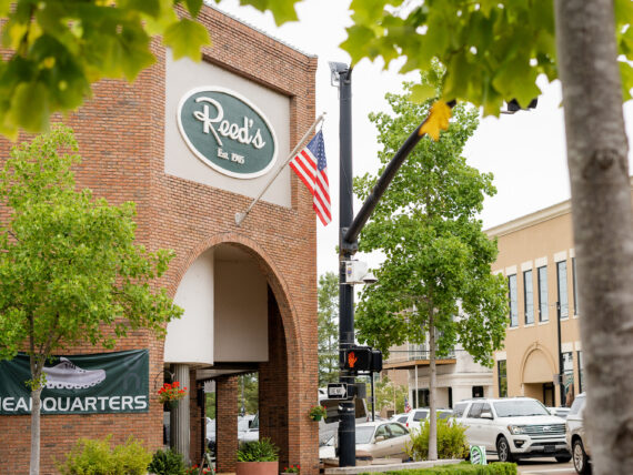 A brick shop building exterior