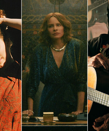 Three photos, one showing June Carter Cash, one showing Sofia Vergara as Griselda Blanco, and one showing Willie Nelson